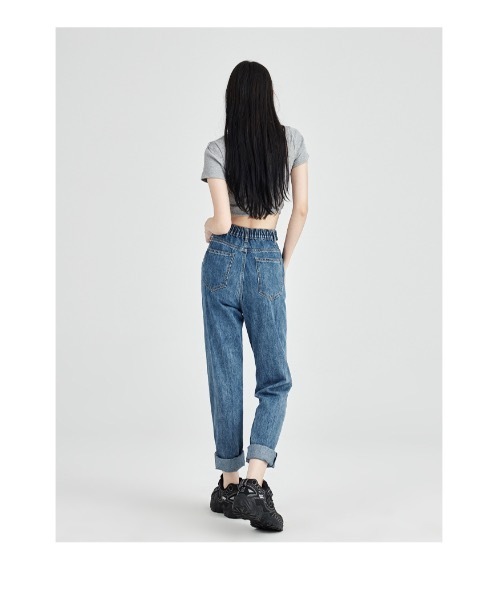 SALTMINT(ソルトミント)の「コットンハイウエストボタンジーンズ(デニムパンツ・レディース・ネイビー/ブルー/ダークグレー・S/M/L/XL/XS/XXL)」の9枚目の写真