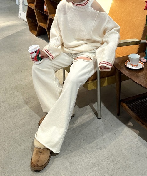 Alley by w closet(アリーバイダブルクローゼット)の「【Alley】肩あきロングニットプルオーバー(ニット/セーター・レディース・オフホワイト/チャコールグレー・FREE)」の18枚目の写真