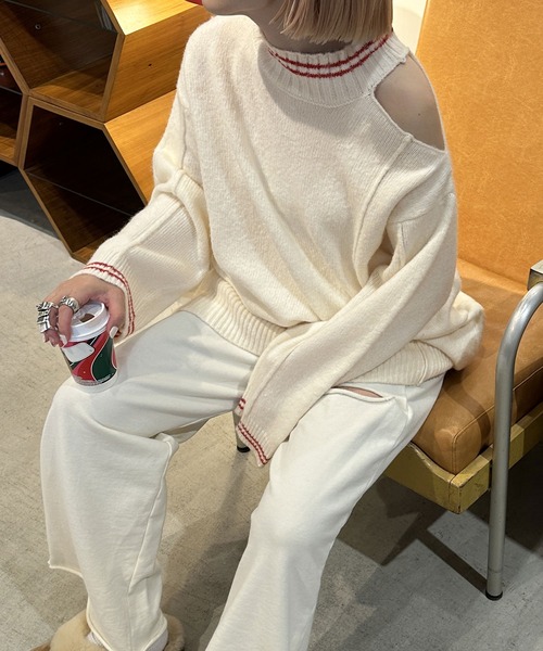 Alley by w closet(アリーバイダブルクローゼット)の「【Alley】肩あきロングニットプルオーバー(ニット/セーター・レディース・オフホワイト/チャコールグレー・FREE)」の21枚目の写真