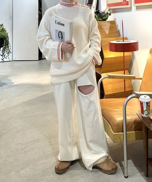 Alley by w closet(アリーバイダブルクローゼット)の「【Alley】肩あきロングニットプルオーバー(ニット/セーター・レディース・オフホワイト/チャコールグレー・FREE)」の22枚目の写真