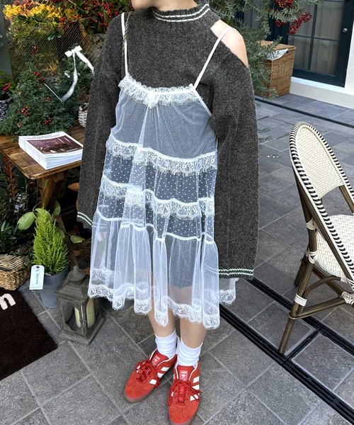 Alley by w closet(アリーバイダブルクローゼット)の「【Alley】肩あきロングニットプルオーバー(ニット/セーター・レディース・オフホワイト/チャコールグレー・FREE)」の7枚目の写真
