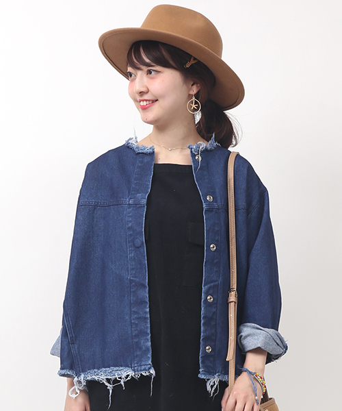 mystic（ミスティック）の「【mystic】ﾃﾞﾆﾑﾌﾘﾝｼﾞｼﾞｬｹｯﾄ（デニムジャケット・レディース・ブルー/ネイビー・FREE）」の2枚目の写真