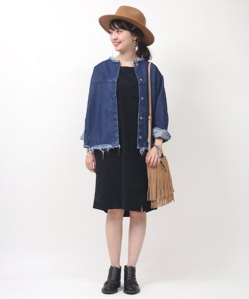 mystic（ミスティック）の「【mystic】ﾃﾞﾆﾑﾌﾘﾝｼﾞｼﾞｬｹｯﾄ（デニムジャケット・レディース・ブルー/ネイビー・FREE）」の4枚目の写真