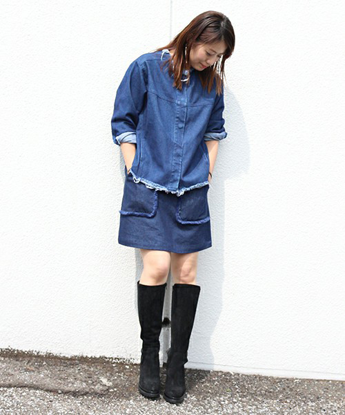 mystic（ミスティック）の「【mystic】ﾃﾞﾆﾑﾌﾘﾝｼﾞｼﾞｬｹｯﾄ（デニムジャケット・レディース・ブルー/ネイビー・FREE）」の5枚目の写真