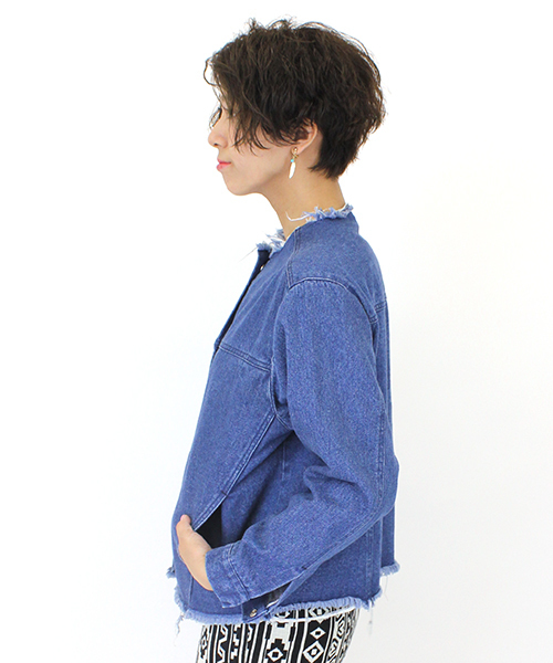 mystic（ミスティック）の「【mystic】ﾃﾞﾆﾑﾌﾘﾝｼﾞｼﾞｬｹｯﾄ（デニムジャケット・レディース・ブルー/ネイビー・FREE）」の7枚目の写真