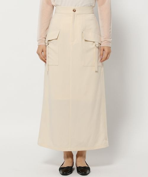 mysty woman（ミスティウーマン）の「ドロストアレンジカーゴスカート 106945（スカート・レディース・チャコールグレー/ライトベージュ/アイボリー・FREE）」の4枚目の写真