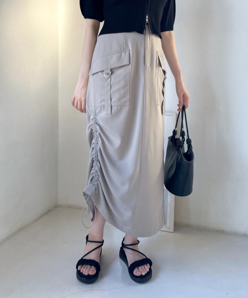 mysty woman（ミスティウーマン）の「ドロストアレンジカーゴスカート 106945（スカート・レディース・チャコールグレー/ライトベージュ/アイボリー・FREE）」の19枚目の写真