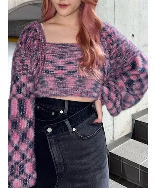 EVRIS（エヴリス）の「フェザーラメアンサンブルニットトップス（ニット/セーター・レディース・グレー/ピンク/オレンジ・FREE）」の3枚目の写真