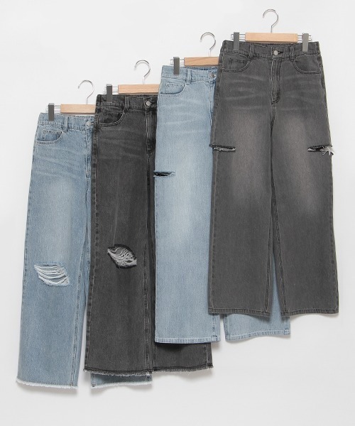 LOVETOXIC（ラブトキシック）の「ダメージワイドパンツ（その他パンツ・キッズ・グレー/サックスブルー/ライトブルー/ライトグレー・S/M/L）」の15枚目の写真