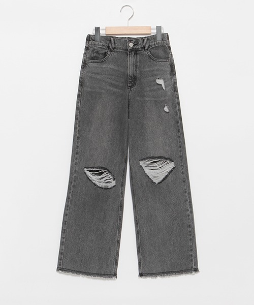 ダメージ加工 グレー ワイドパンツ　d44 FREAK'S STORE ジーンズ FREAK'S STORE/フリークスストア ワイド