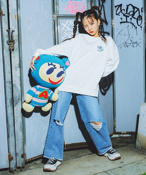 LOVETOXIC（ラブトキシック）の「ダメージワイドパンツ（その他パンツ・キッズ・グレー/サックスブルー/ライトブルー/ライトグレー・S/M/L）」の5枚目の写真