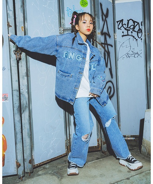 LOVETOXIC（ラブトキシック）の「ダメージワイドパンツ（その他パンツ・キッズ・グレー/サックスブルー/ライトブルー/ライトグレー・S/M/L）」の6枚目の写真