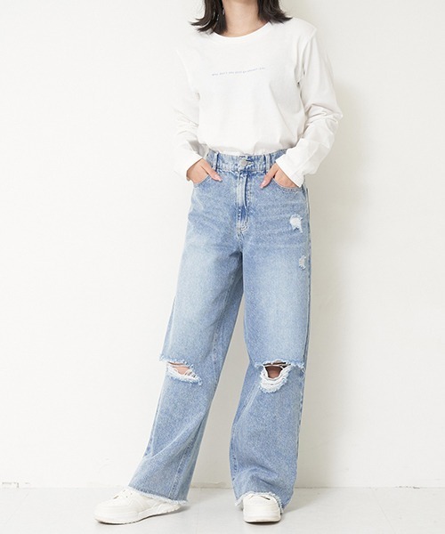 LOVETOXIC（ラブトキシック）の「ダメージワイドパンツ（その他パンツ・キッズ・グレー/サックスブルー/ライトブルー/ライトグレー・S/M/L）」の8枚目の写真