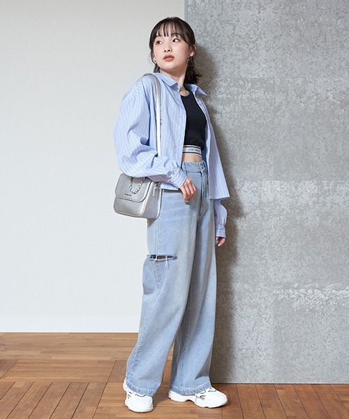 LOVETOXIC（ラブトキシック）の「ダメージワイドパンツ（その他パンツ・キッズ・グレー/サックスブルー/ライトブルー/ライトグレー・S/M/L）」の12枚目の写真