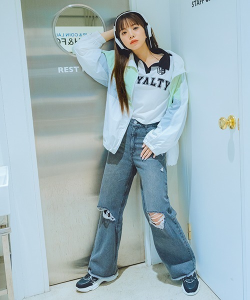 LOVETOXIC（ラブトキシック）の「ダメージワイドパンツ（その他パンツ・キッズ・グレー/サックスブルー/ライトブルー/ライトグレー・S/M/L）」の7枚目の写真