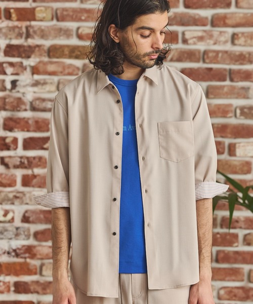 RATTLE TRAP（ラトルトラップ）の「ストレッチカチオン七分袖シャツ（シャツ/ブラウス・メンズ・ベージュ/ネイビー/ブラウン/ブルー/ライトブルー・S/M/L/LL）」の2枚目の写真