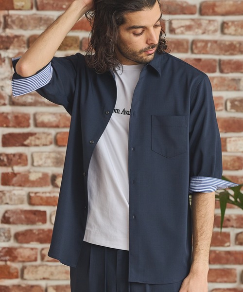 RATTLE TRAP（ラトルトラップ）の「ストレッチカチオン七分袖シャツ（シャツ/ブラウス・メンズ・ベージュ/ネイビー/ブラウン/ブルー/ライトブルー・S/M/L/LL）」の4枚目の写真