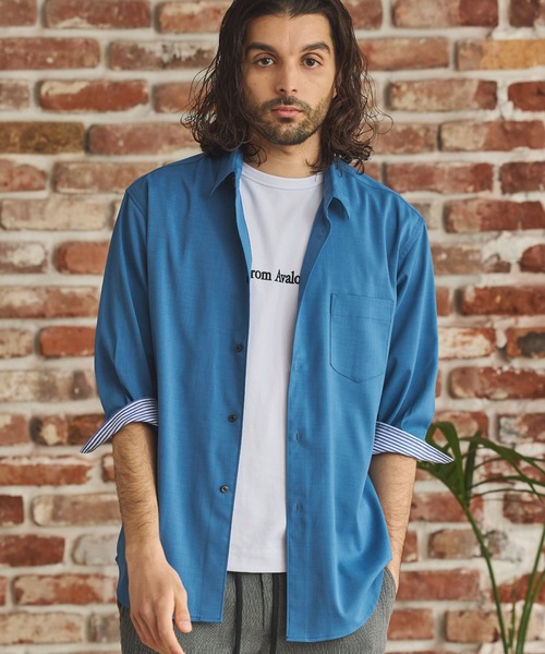 RATTLE TRAP（ラトルトラップ）の「ストレッチカチオン七分袖シャツ（シャツ/ブラウス・メンズ・ベージュ/ネイビー/ブラウン/ブルー/ライトブルー・S/M/L/LL）」の5枚目の写真