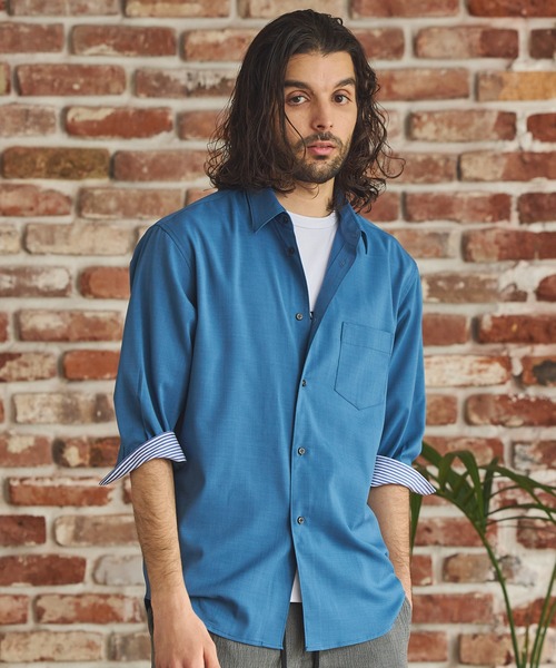 RATTLE TRAP（ラトルトラップ）の「ストレッチカチオン七分袖シャツ（シャツ/ブラウス・メンズ・ベージュ/ネイビー/ブラウン/ブルー/ライトブルー・S/M/L/LL）」の9枚目の写真