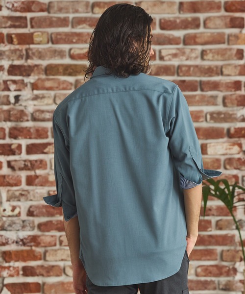 RATTLE TRAP（ラトルトラップ）の「ストレッチカチオン七分袖シャツ（シャツ/ブラウス・メンズ・ベージュ/ネイビー/ブラウン/ブルー/ライトブルー・S/M/L/LL）」の12枚目の写真