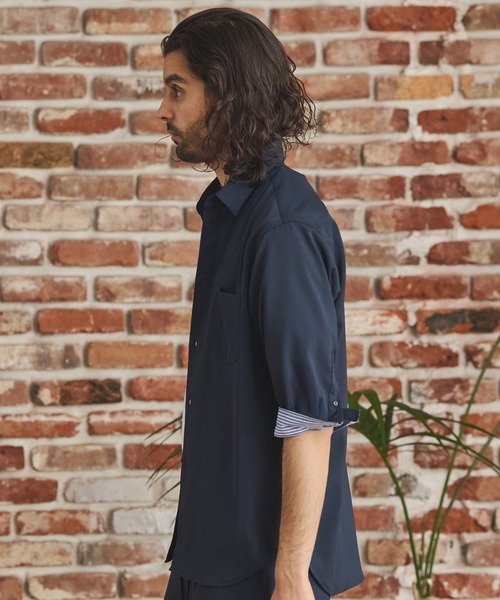 RATTLE TRAP（ラトルトラップ）の「ストレッチカチオン七分袖シャツ（シャツ/ブラウス・メンズ・ベージュ/ネイビー/ブラウン/ブルー/ライトブルー・S/M/L/LL）」の16枚目の写真