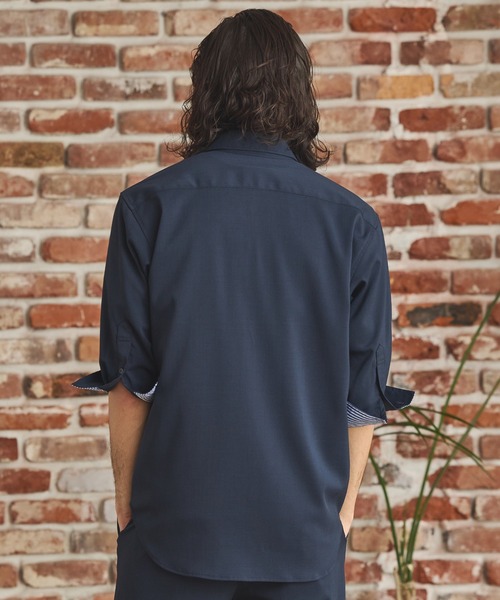 RATTLE TRAP（ラトルトラップ）の「ストレッチカチオン七分袖シャツ（シャツ/ブラウス・メンズ・ベージュ/ネイビー/ブラウン/ブルー/ライトブルー・S/M/L/LL）」の17枚目の写真