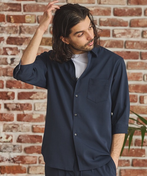 RATTLE TRAP（ラトルトラップ）の「ストレッチカチオン七分袖シャツ（シャツ/ブラウス・メンズ・ベージュ/ネイビー/ブラウン/ブルー/ライトブルー・S/M/L/LL）」の19枚目の写真