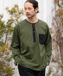 mlt4642- 布帛ミックスヘンリーLS Tシャツ