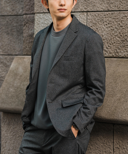 EDIFICE(エディフィス)の「メランジ ジャージ 2B ジャケット【セットアップ着用可】(テーラードジャケット・メンズ・ベージュ/ネイビー/ブラック・SMALL/MEDIUM/LARGE/X-LARGE)」の1枚目の写真