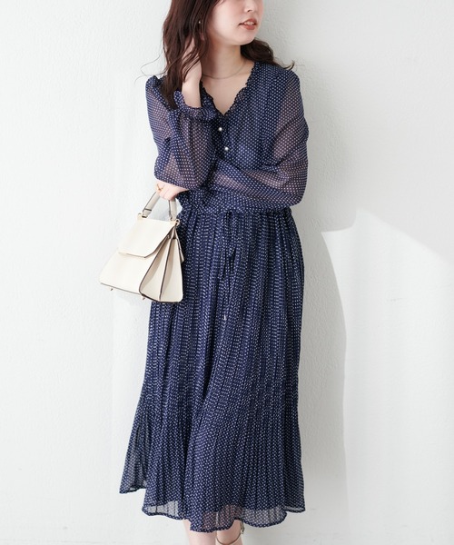 natural couture（ナチュラルクチュール）の「【mamamo】パール釦シフォンプリーツワンピース（ワンピース・レディース・ミント/その他1/その他2/ピンクベージュ/ブラック・FREE）」の5枚目の写真