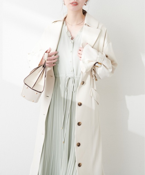 natural couture（ナチュラルクチュール）の「【mamamo】パール釦シフォンプリーツワンピース（ワンピース・レディース・ミント/その他1/その他2/ピンクベージュ/ブラック・FREE）」の13枚目の写真