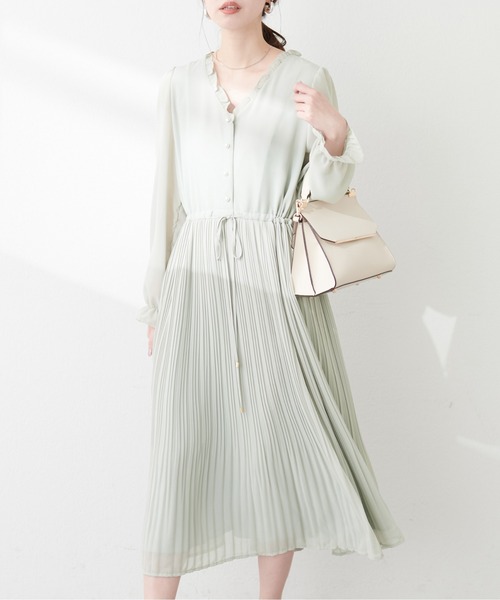 natural couture（ナチュラルクチュール）の「【mamamo】パール釦シフォンプリーツワンピース（ワンピース・レディース・ミント/その他1/その他2/ピンクベージュ/ブラック・FREE）」の14枚目の写真