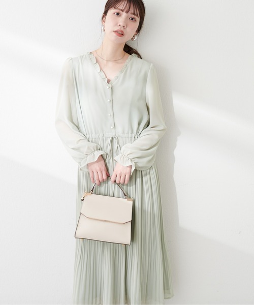 natural couture（ナチュラルクチュール）の「【mamamo】パール釦シフォンプリーツワンピース（ワンピース・レディース・ミント/その他1/その他2/ピンクベージュ/ブラック・FREE）」の15枚目の写真