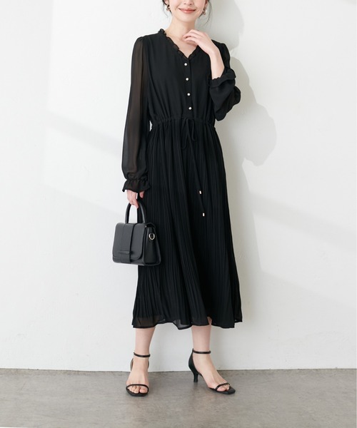 natural couture（ナチュラルクチュール）の「【mamamo】パール釦シフォンプリーツワンピース（ワンピース・レディース・ミント/その他1/その他2/ピンクベージュ/ブラック・FREE）」の6枚目の写真