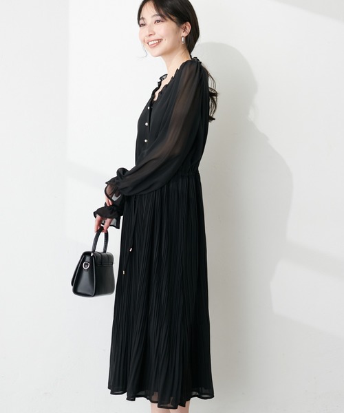 natural couture（ナチュラルクチュール）の「【mamamo】パール釦シフォンプリーツワンピース（ワンピース・レディース・ミント/その他1/その他2/ピンクベージュ/ブラック・FREE）」の7枚目の写真