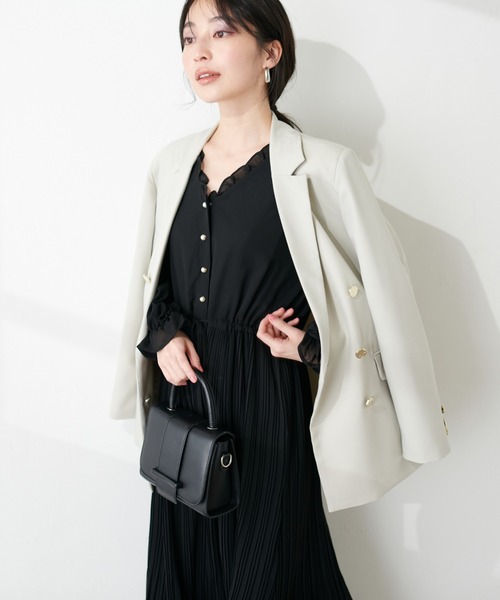 natural couture（ナチュラルクチュール）の「【mamamo】パール釦シフォンプリーツワンピース（ワンピース・レディース・ミント/その他1/その他2/ピンクベージュ/ブラック・FREE）」の11枚目の写真