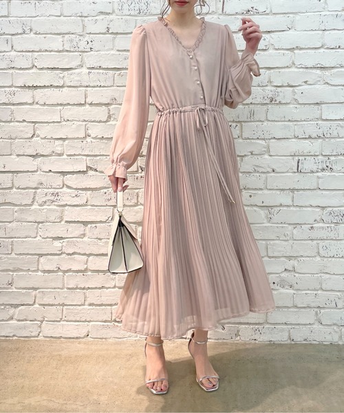 natural couture（ナチュラルクチュール）の「【mamamo】パール釦シフォンプリーツワンピース（ワンピース・レディース・ミント/その他1/その他2/ピンクベージュ/ブラック・FREE）」の18枚目の写真