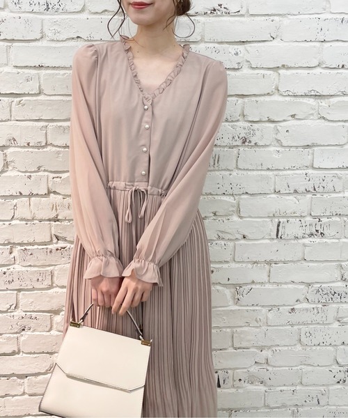 natural couture（ナチュラルクチュール）の「【mamamo】パール釦シフォンプリーツワンピース（ワンピース・レディース・ミント/その他1/その他2/ピンクベージュ/ブラック・FREE）」の19枚目の写真