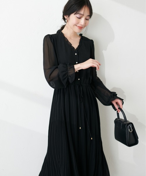 natural couture（ナチュラルクチュール）の「【mamamo】パール釦シフォンプリーツワンピース（ワンピース・レディース・ミント/その他1/その他2/ピンクベージュ/ブラック・FREE）」の8枚目の写真