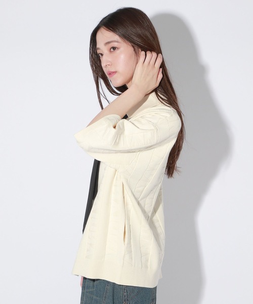 Anui(アニュイ)の「【UNISEX】ロゴ半袖ポロニットカーディガン(ニット/セーター・レディース・ブラック/オフホワイト・MEDIUM)」の4枚目の写真