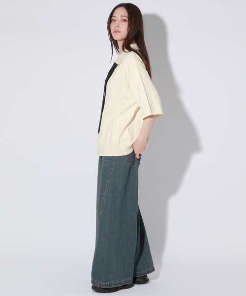 Anui(アニュイ)の「【UNISEX】ロゴ半袖ポロニットカーディガン(ニット/セーター・レディース・ブラック/オフホワイト・MEDIUM)」の8枚目の写真