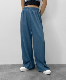 【LVEU.】マイクロプリーツストレートパンツ / ボトムス パンツ プリーツ イージー ゆったり ストレッチ ブラック ブルー