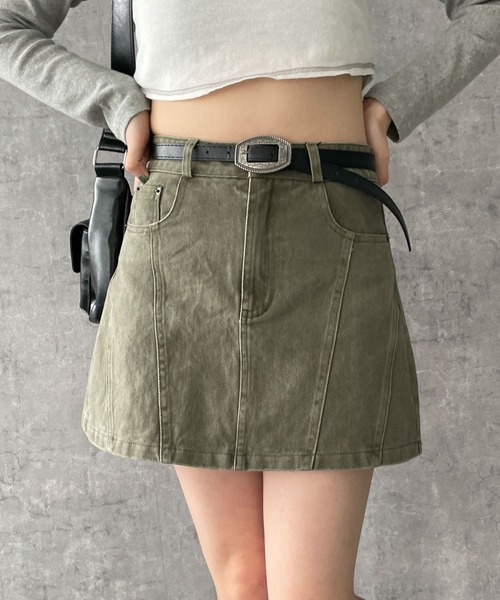WEGO(ウィゴー)の「WEGO/ベルトデニムスカート(スカート・レディース・ブラック/カーキ・MEDIUM/SMALL)」の1枚目の写真