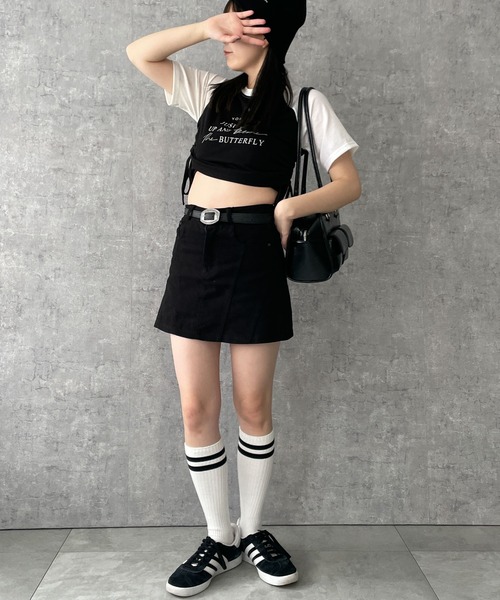 WEGO(ウィゴー)の「WEGO/ベルトデニムスカート(スカート・レディース・ブラック/カーキ・MEDIUM/SMALL)」の3枚目の写真