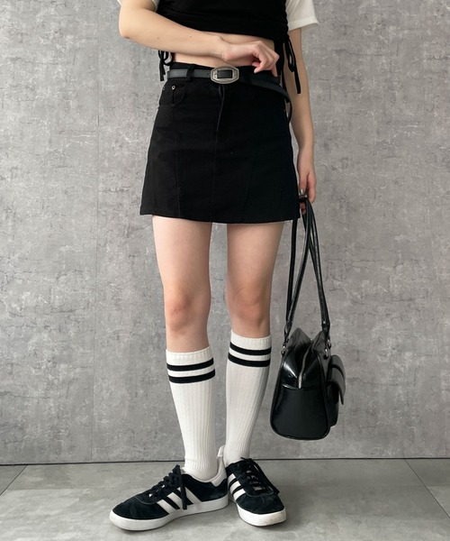 WEGO(ウィゴー)の「WEGO/ベルトデニムスカート(スカート・レディース・ブラック/カーキ・MEDIUM/SMALL)」の5枚目の写真