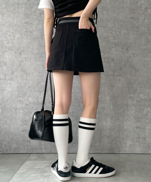 WEGO(ウィゴー)の「WEGO/ベルトデニムスカート(スカート・レディース・ブラック/カーキ・MEDIUM/SMALL)」の6枚目の写真