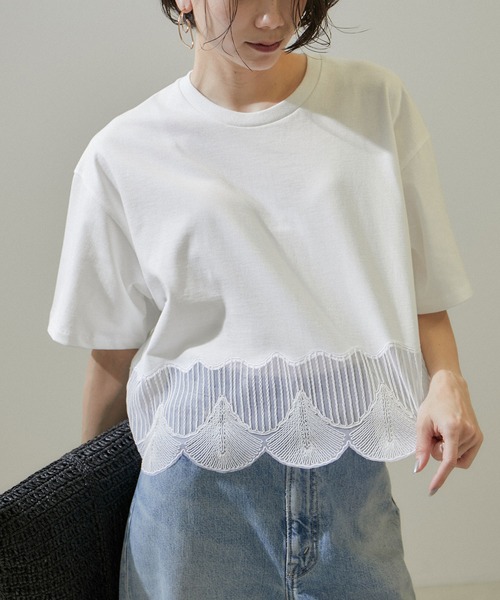 SALON adam et rope'（サロン アダム エ ロペ）の「シェルスカラップTシャツ（Tシャツ/カットソー・レディース・ブラック/オフホワイト・FREE）」の11枚目の写真