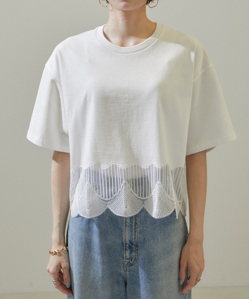 SALON adam et rope'（サロン アダム エ ロペ）の「シェルスカラップTシャツ（Tシャツ/カットソー・レディース・ブラック/オフホワイト・FREE）」の13枚目の写真