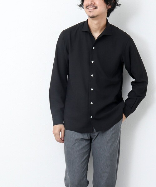 NOLLEY'S goodman（ノーリーズグッドマン）の「《防シワ / UVカット》ワンピースカラー長袖シャツ（シャツ/ブラウス・メンズ・ブラック/ベージュ/ネイビー・L/M/S）」の4枚目の写真