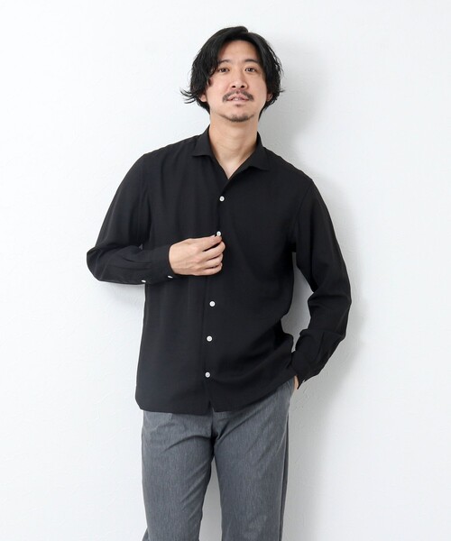 NOLLEY'S goodman（ノーリーズグッドマン）の「《防シワ / UVカット》ワンピースカラー長袖シャツ（シャツ/ブラウス・メンズ・ブラック/ベージュ/ネイビー・L/M/S）」の5枚目の写真